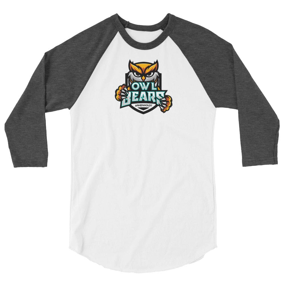 Arkenholdt Owlbears Team Logo Premium 3/4 Sleeve Raglan Shirt - White/Heather Charcoal / XS