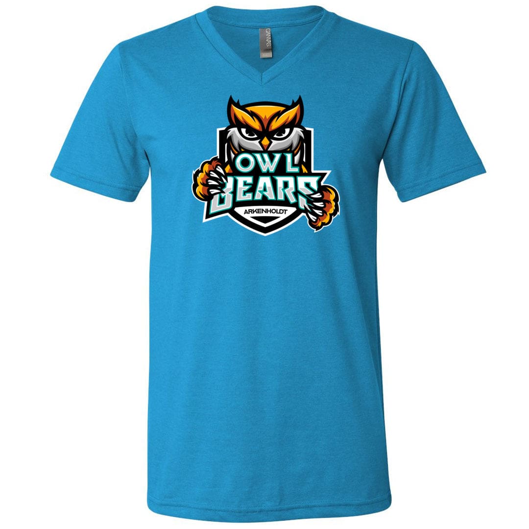 Arkenholdt Owlbears Team Logo Unisex Premium V-Neck Tee - Neon Blue / S