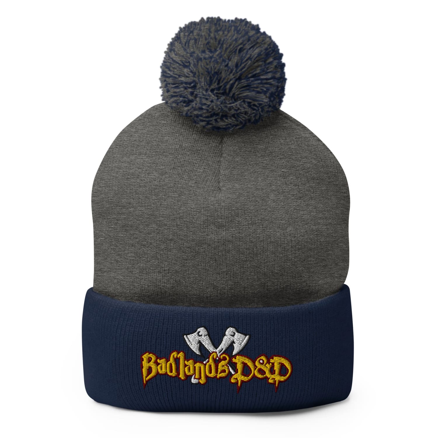 Badlands D&D Logo Pom-Pom Knit Beanie / Tuque - Dark Heather Grey/ Navy