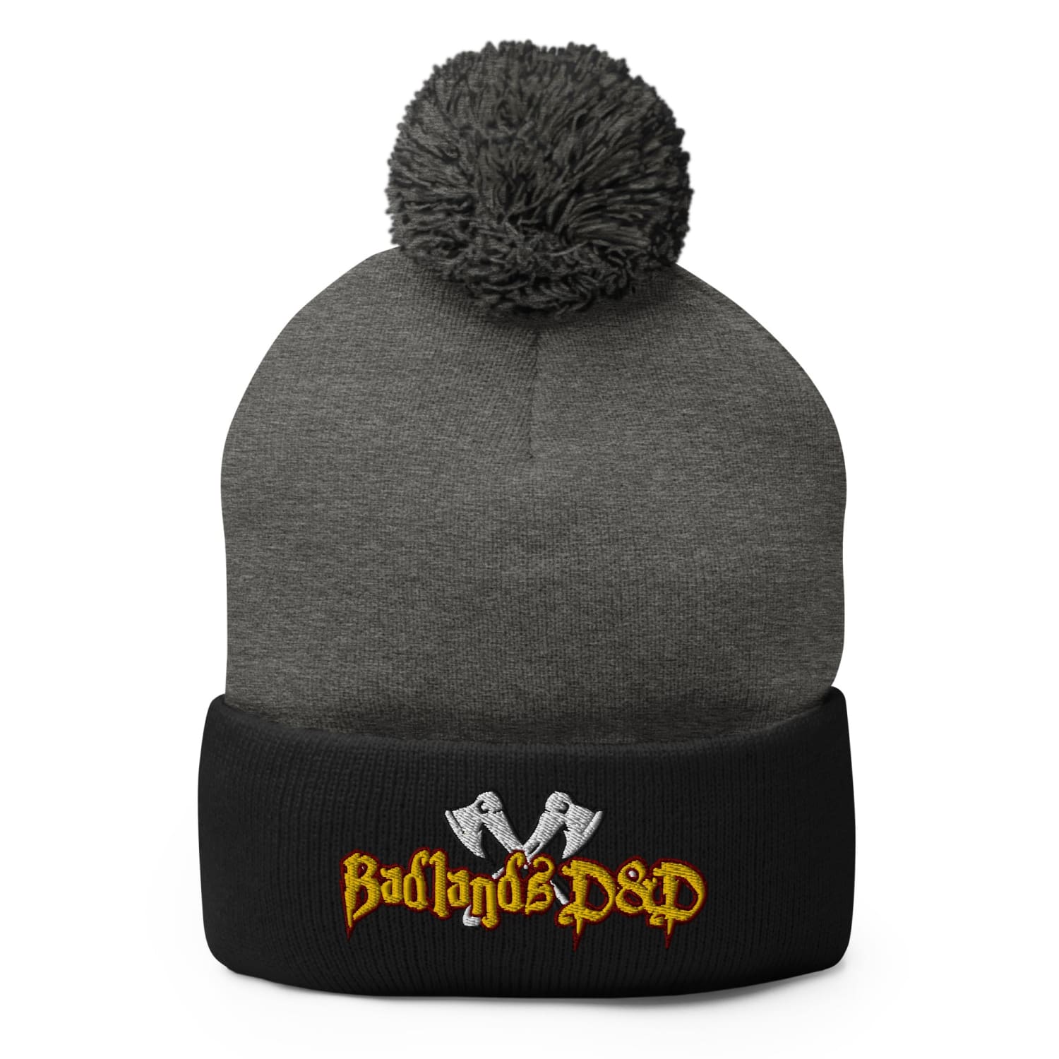 Badlands D&D Logo Pom-Pom Knit Beanie / Tuque - Dark Heather Grey/ Black