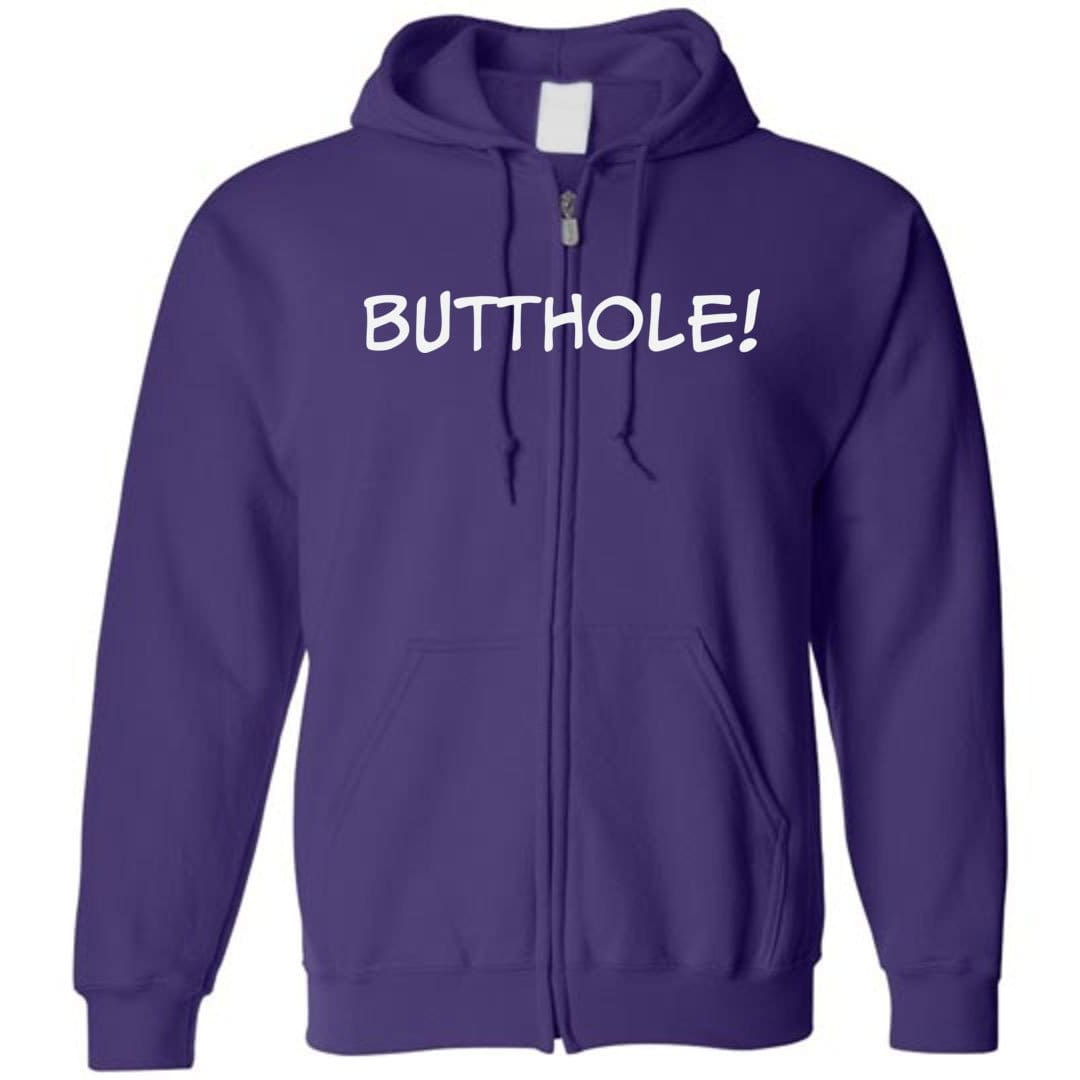 Butthole! Unisex Zip Hoodie - Purple / S