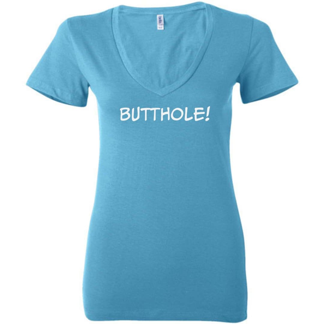 Butthole! Womens Premium Deep V-Neck Tee - Turquoise / S