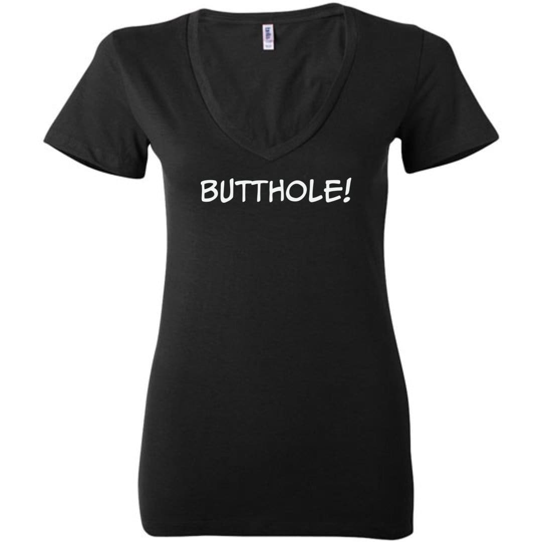 Butthole! Womens Premium Deep V-Neck Tee - Black / S