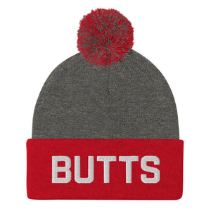 Butts Pom-Pom Beanie / Toque - Dark Heather Grey/ Red