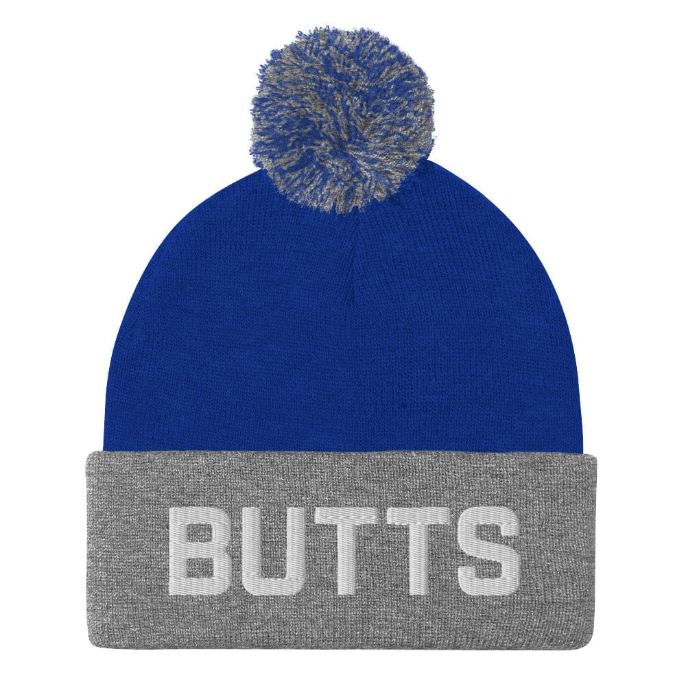 Butts Pom-Pom Beanie / Toque - Royal/ Heather Grey