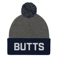 Butts Pom-Pom Beanie / Toque - Dark Heather Grey/ Navy