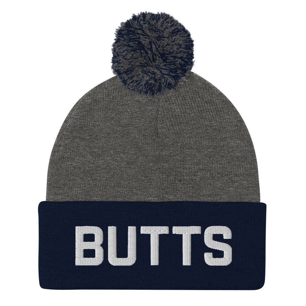 Butts Pom-Pom Beanie / Toque - Dark Heather Grey/ Navy