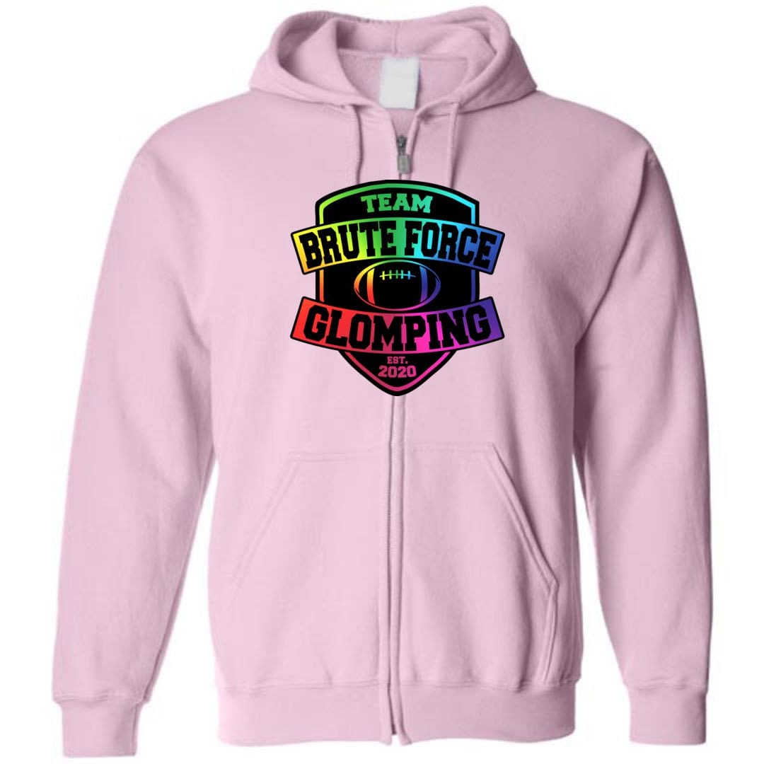 Chatty Fam Brute Force Glomping Rainbow Unisex Zip Hoodie - Light Pink / S