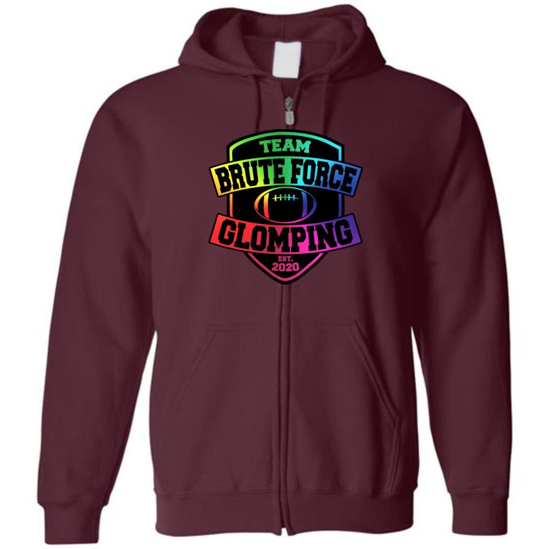 Chatty Fam Brute Force Glomping Rainbow Unisex Zip Hoodie - Maroon / S