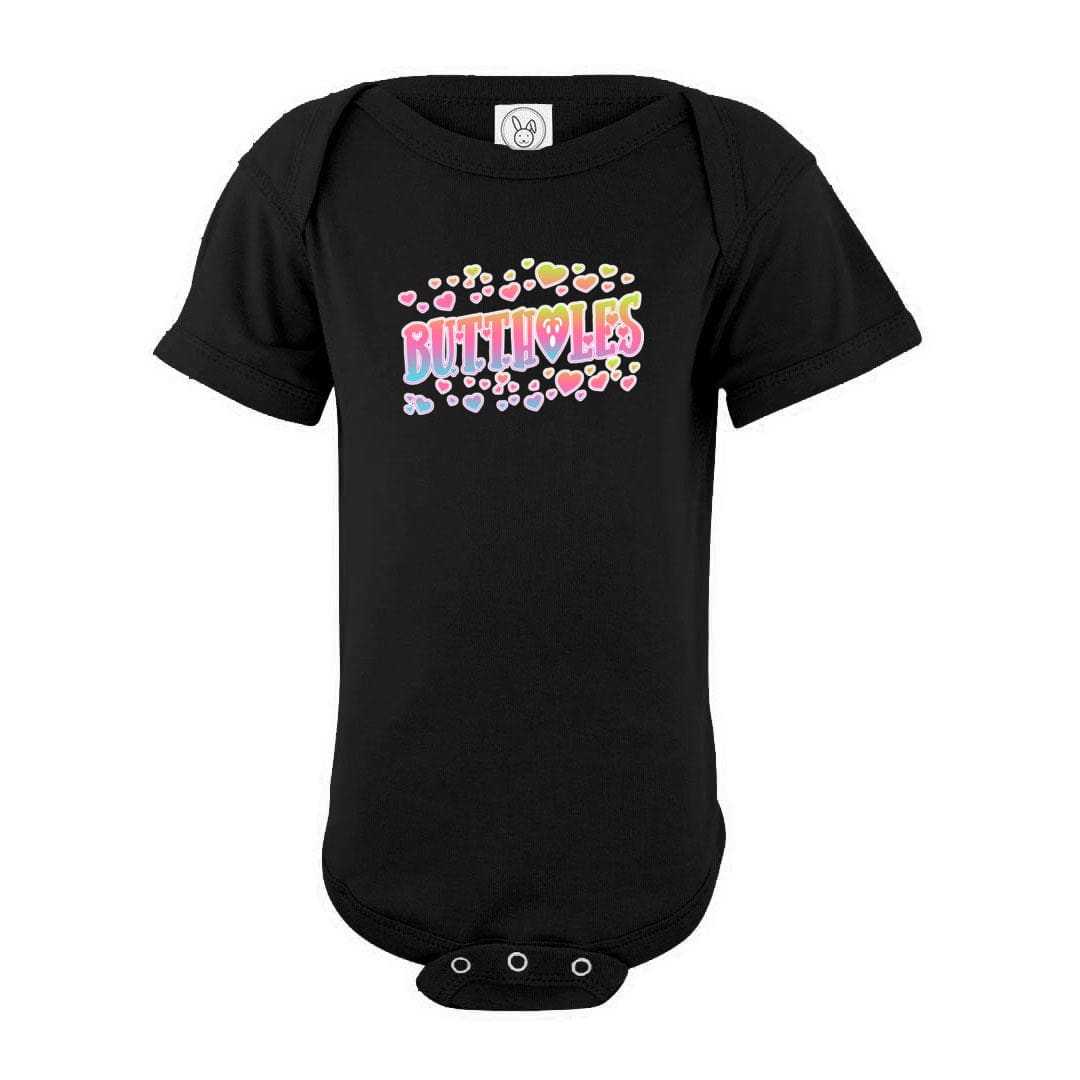 Chatty Fam Buttholes & Hearts Unisex Baby Fine Jersey Onesie Bodysuit - Black / NB