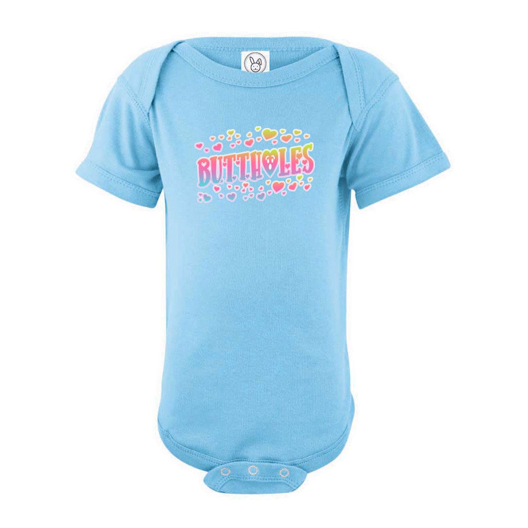 Chatty Fam Buttholes & Hearts Unisex Baby Fine Jersey Onesie Bodysuit - Light Blue / NB