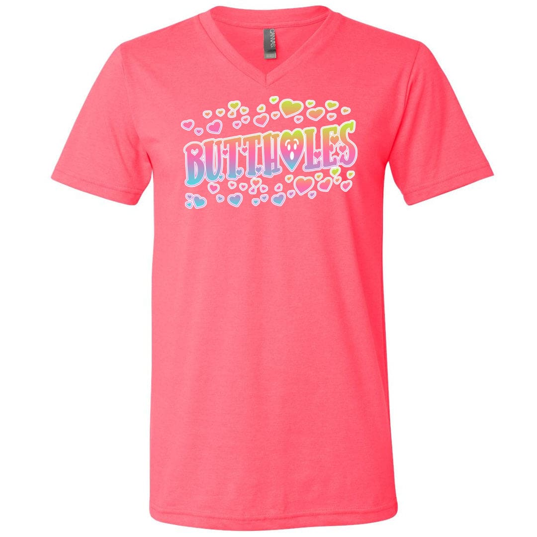 Chatty Fam Buttholes & Hearts Unisex Premium V-Neck Tee - Neon Pink / S