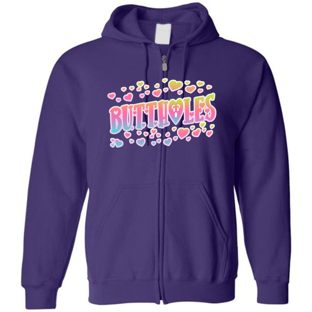 Chatty Fam Buttholes & Hearts Unisex Zip Hoodie - Purple / S