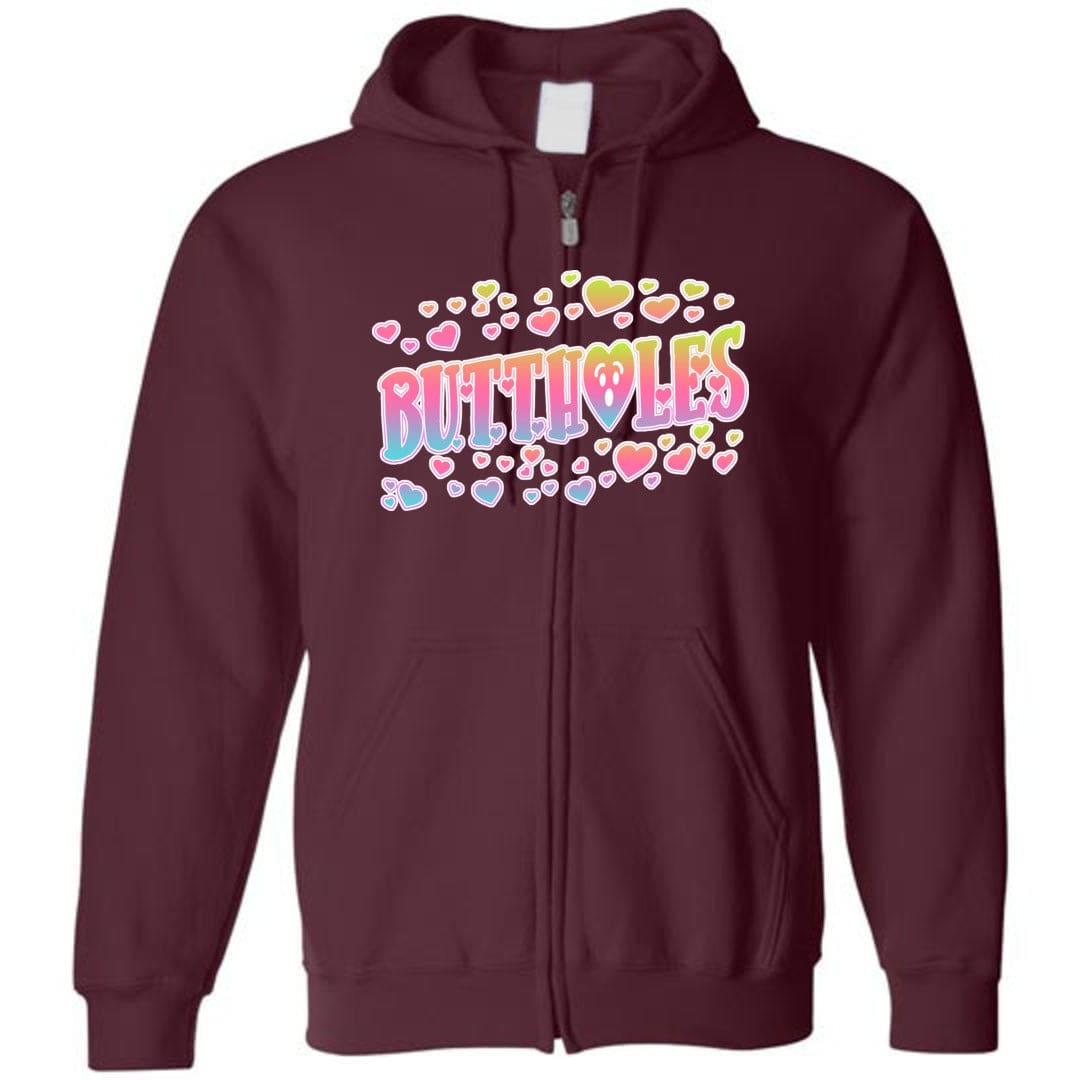 Chatty Fam Buttholes & Hearts Unisex Zip Hoodie - Maroon / S