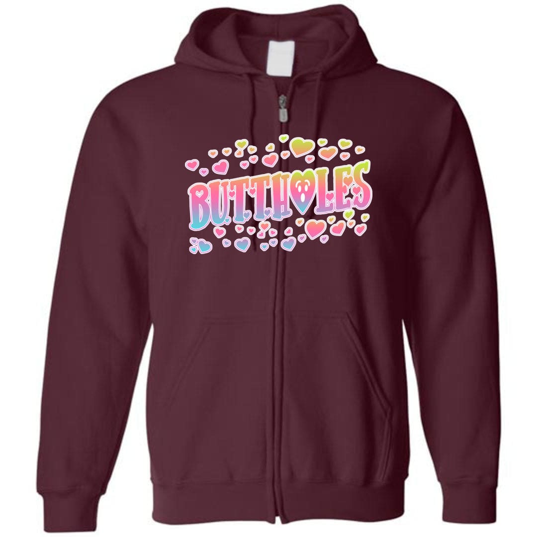 Chatty Fam Buttholes & Hearts Unisex Zip Hoodie - Maroon / S