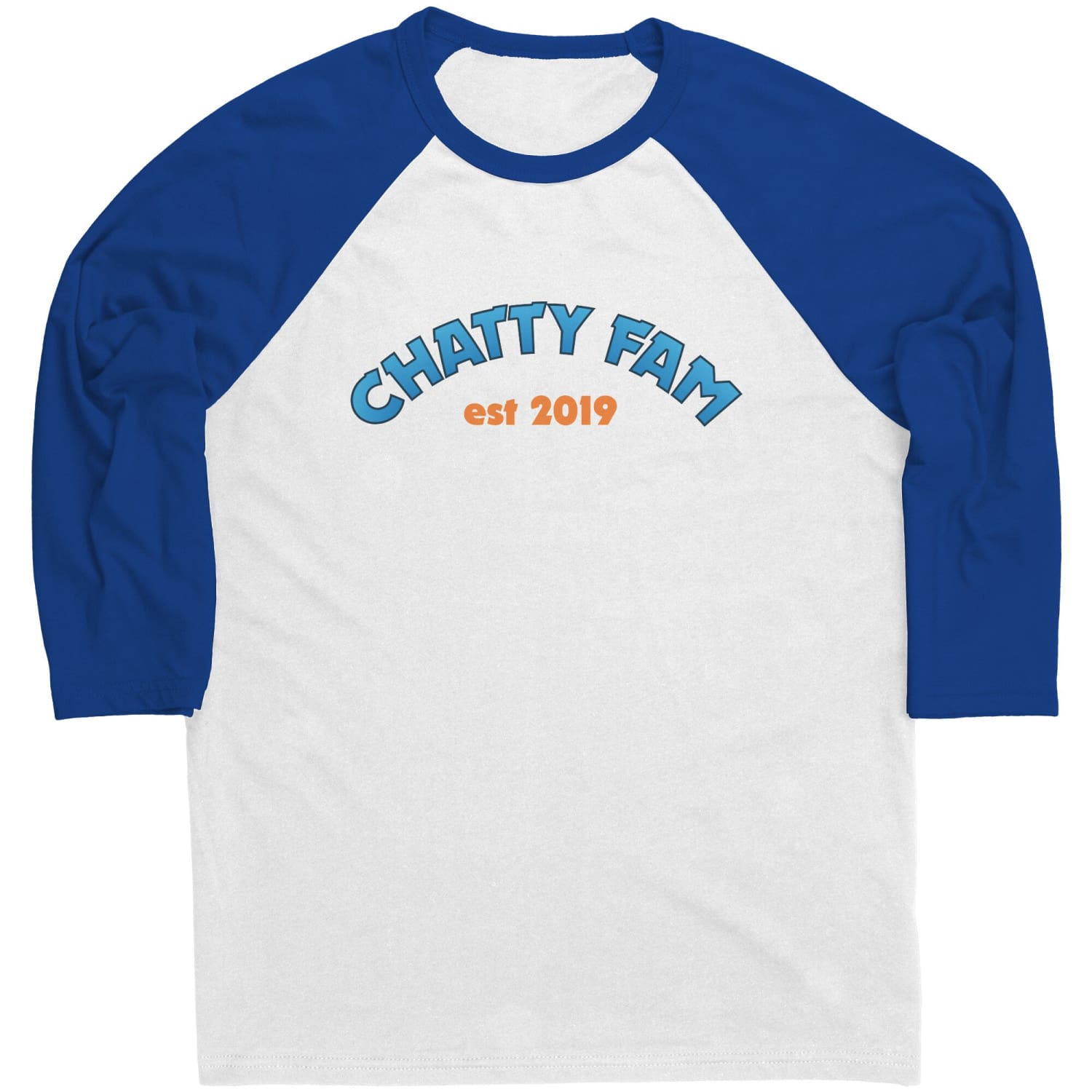 Chatty Fam Est 2019 TL 3/4 Sleeve Raglan Tee - White/ True Royal / S - Apparel
