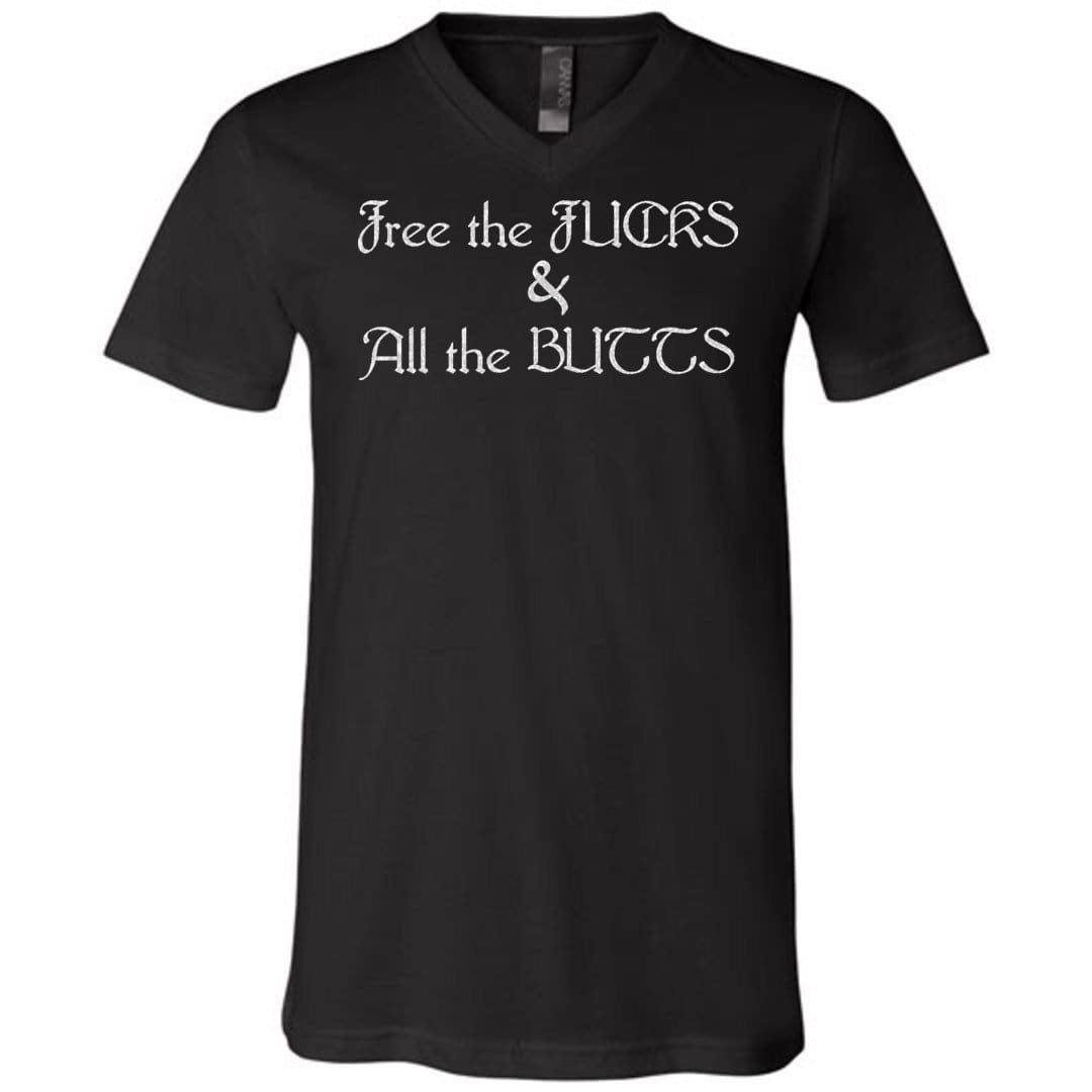 Chatty Fam Free the FUCKS & All the BUTTS Unisex Premium V-Neck Tee - Black / S