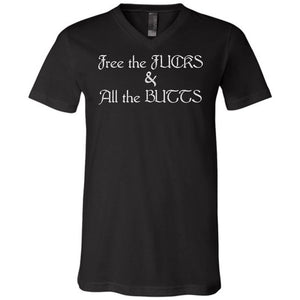 Chatty Fam Free the FUCKS & All the BUTTS Unisex Premium V-Neck Tee - Black / S