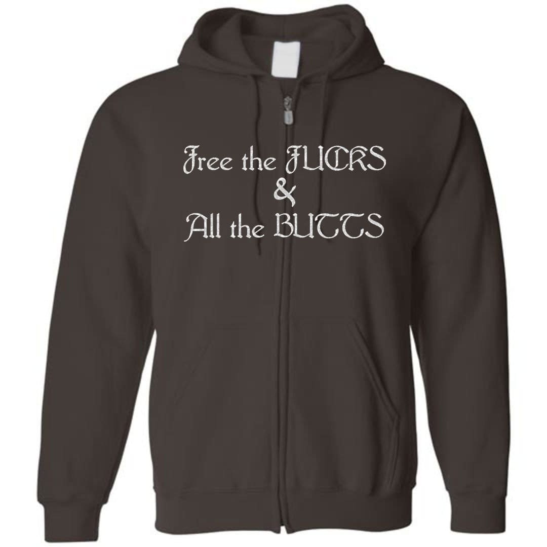 Chatty Fam Free the FUCKS & All the BUTTS Unisex Zip Hoodie - Dark Chocolate / S
