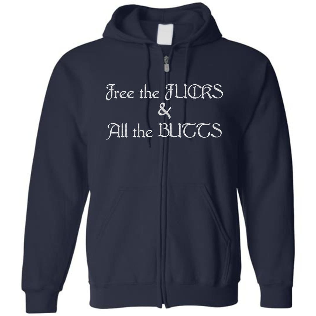 Chatty Fam Free the FUCKS & All the BUTTS Unisex Zip Hoodie - Navy / S