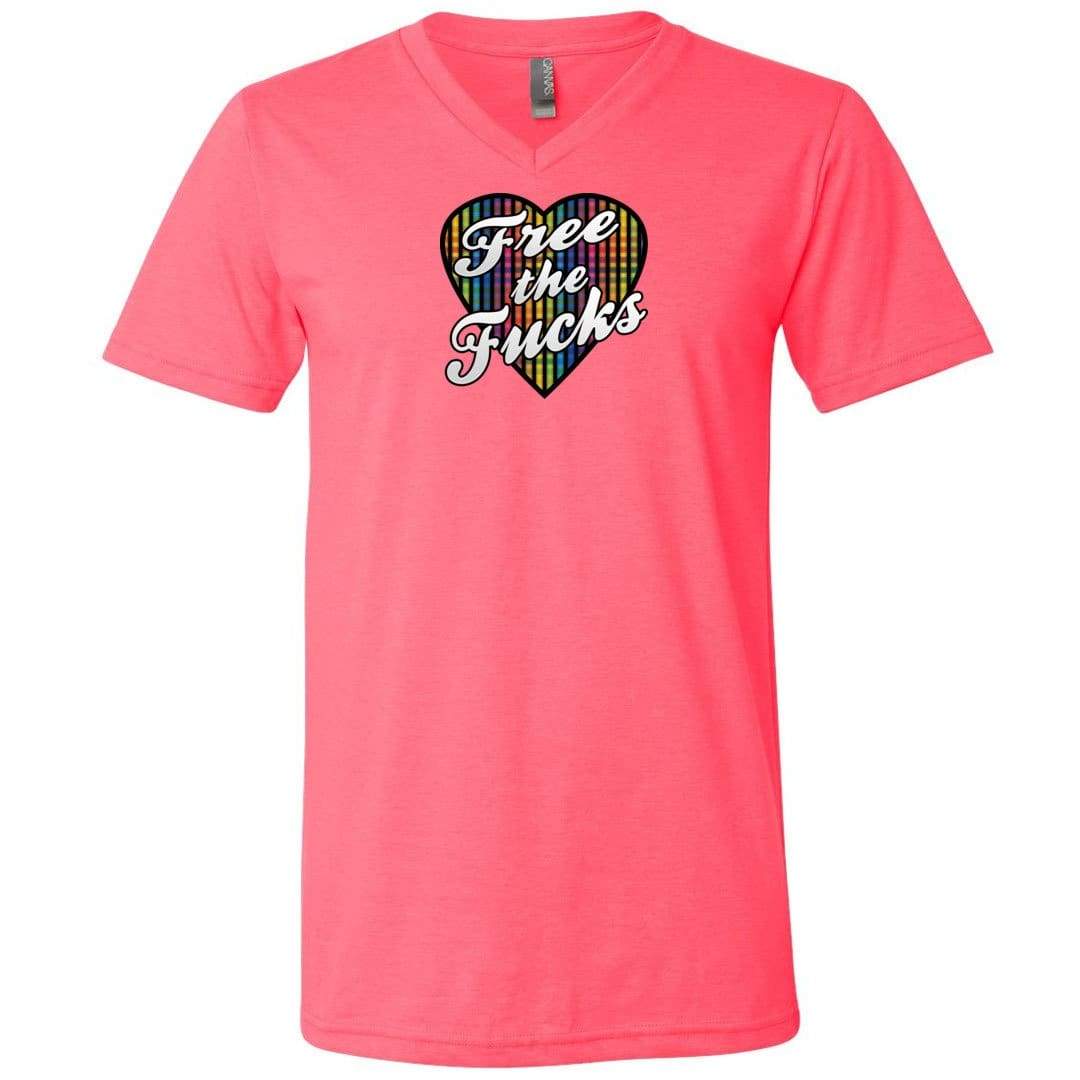 Chatty Fam Free The Fucks with love TS Unisex Premium V-Neck Tee - Neon Pink / S