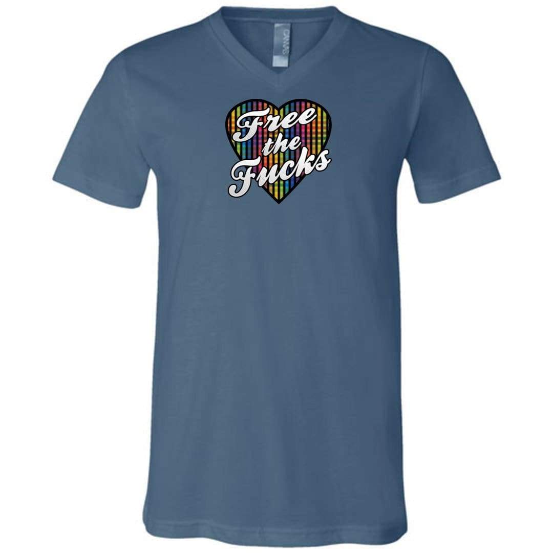Chatty Fam Free The Fucks with love TS Unisex Premium V-Neck Tee - Steel Blue / S