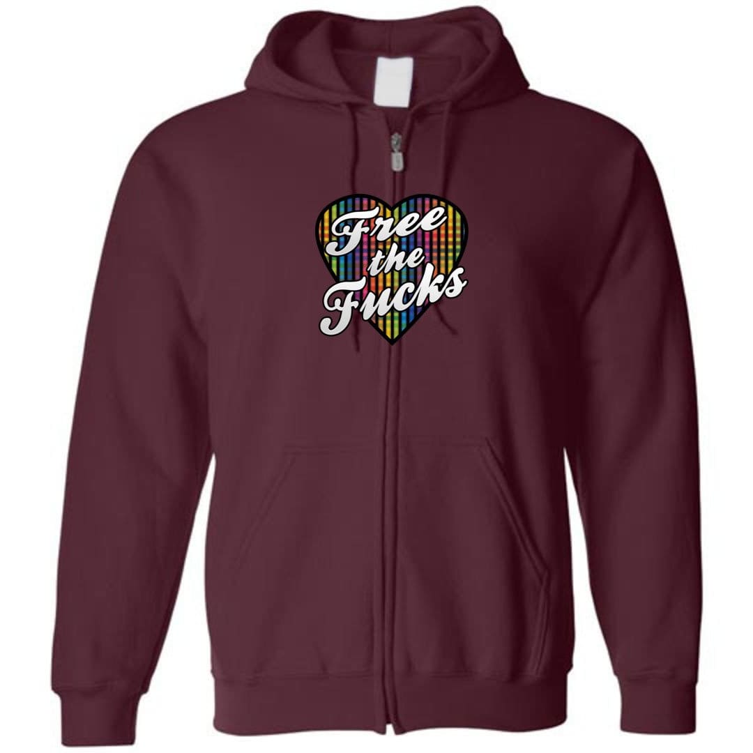 Chatty Fam Free The Fucks with love TS Unisex Zip Hoodie - Maroon / S