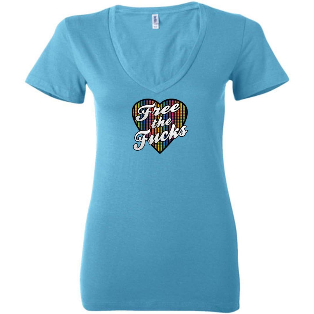 Chatty Fam Free The Fucks with love TS Womens Premium Deep V-Neck Tee - Turquoise / S