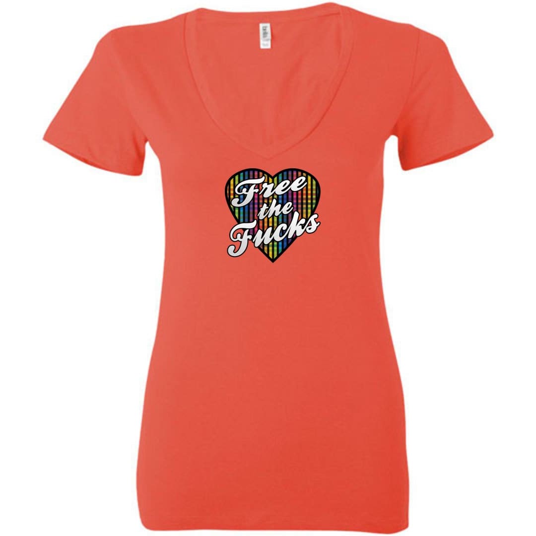 Chatty Fam Free The Fucks with love TS Womens Premium Deep V-Neck Tee - Coral / S
