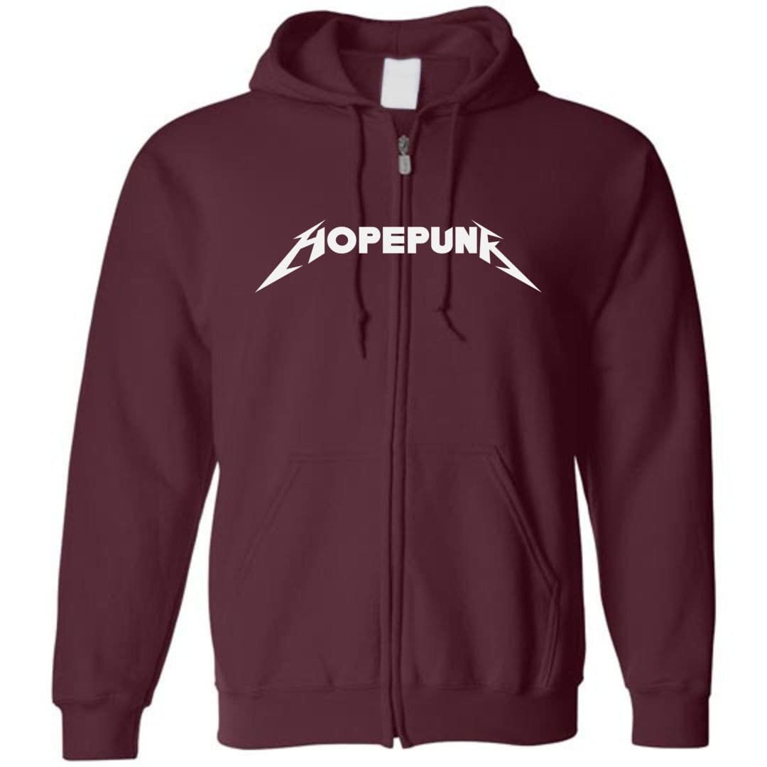 Chatty Fam Hopepunk Rawk Unisex Zip Hoodie - Maroon / S