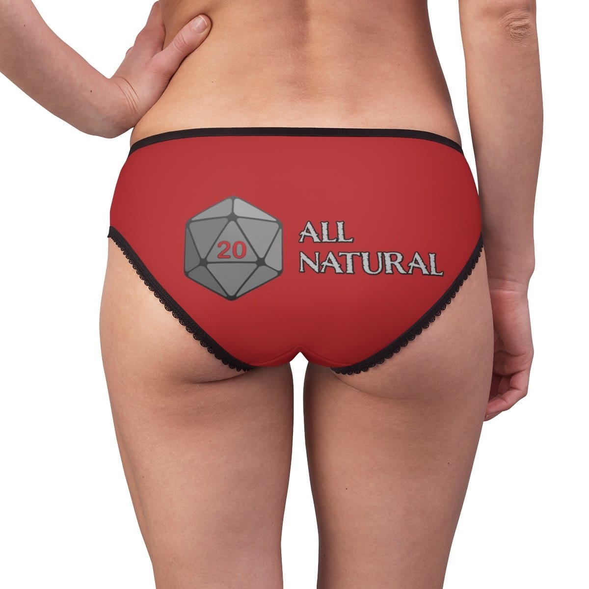 D20 All Natural - Grey on Red Womens Briefs - L / Black Seams - All Over Prints