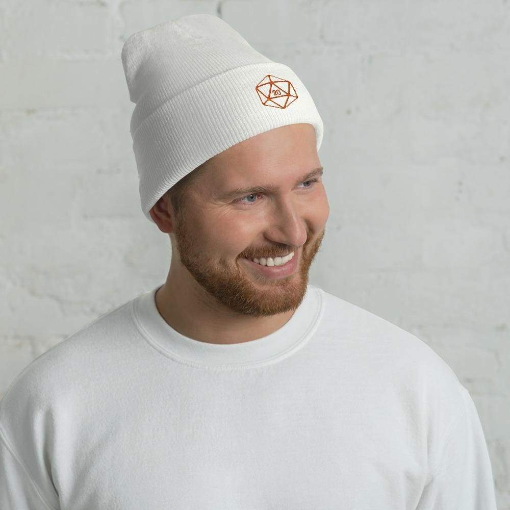 D20 Classic Orange Crit Cuffed Beanie / Tuque - White - SoMattyGameZ