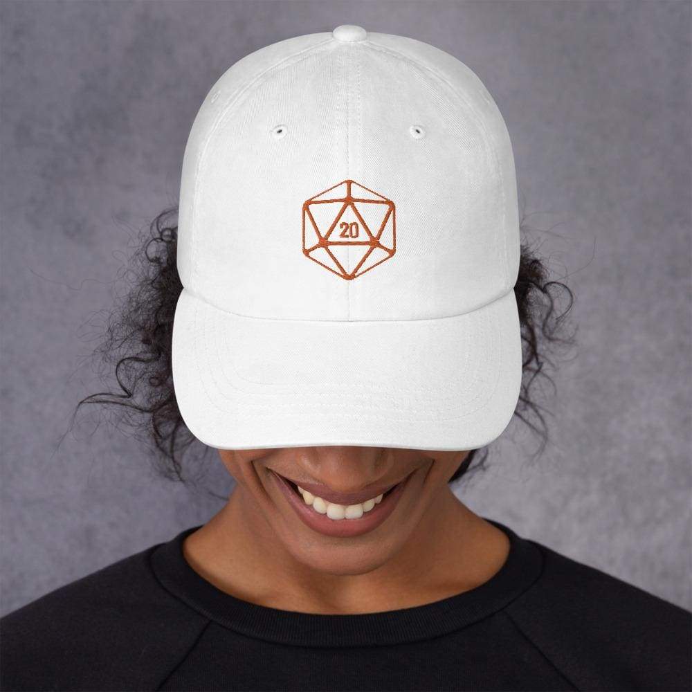 D20 Classic Orange Crit Classic Dad Cap - White - SoMattyGameZ