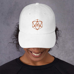 D20 Classic Orange Crit Classic Dad Cap - White - SoMattyGameZ
