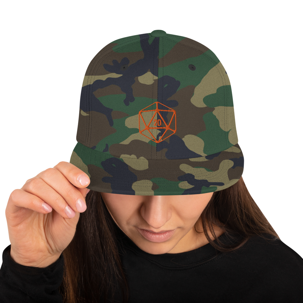 D20 Classic Orange Crit Snapback Cap - Green Camo - SoMattyGameZ