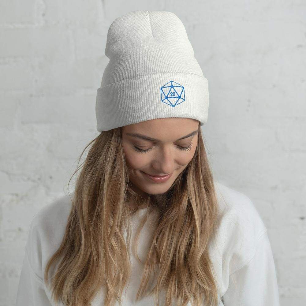 D20 Classic Teal Crit Cuffed Beanie / Tuque - White - SoMattyGameZ
