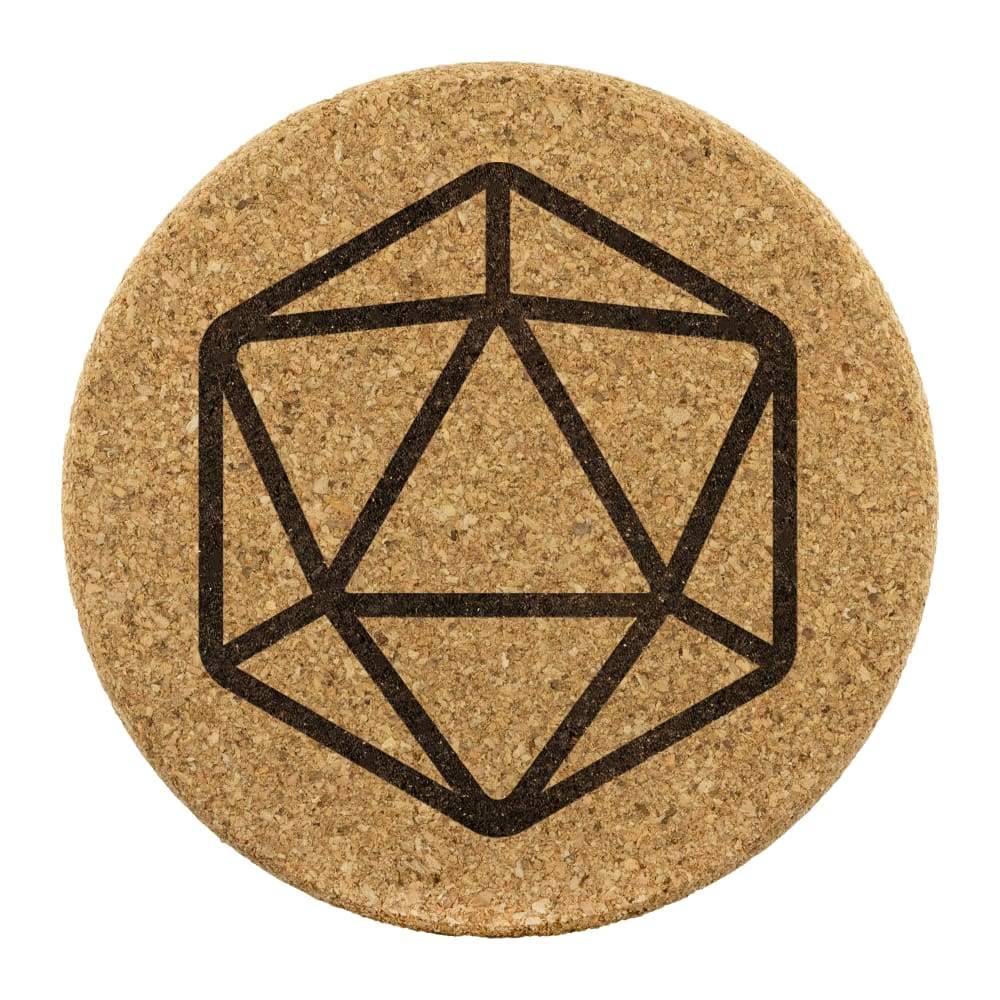 D20 Dice Round Cork Coasters - Set of 4 - Round Cork Coaster - 4pc - Coasters