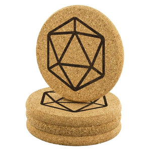 D20 Dice Round Cork Coasters - Set of 4 - Coasters