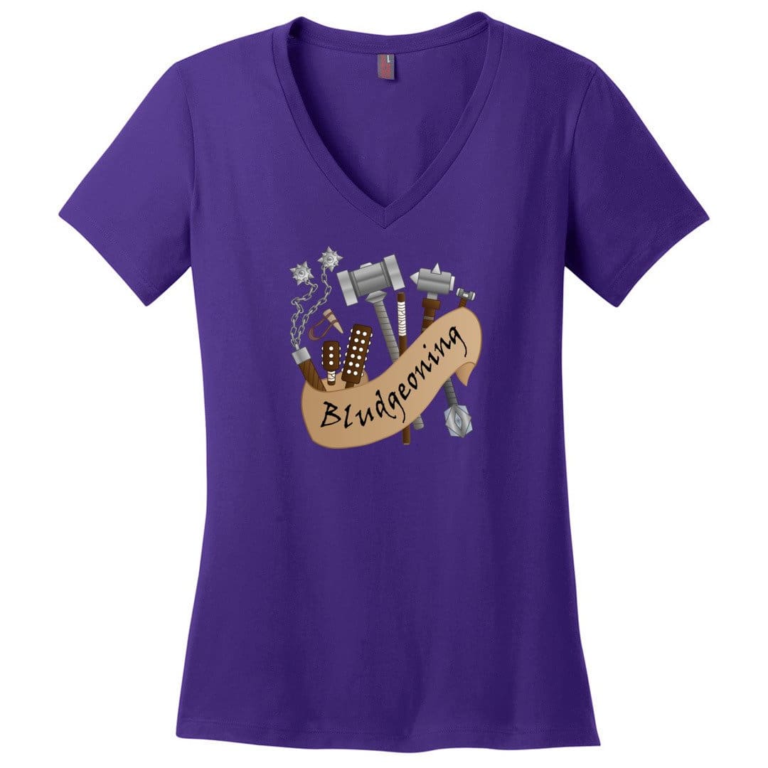 D&D What’s Your Damage? Bludgeoning Womens Premium V-Neck Tee - Purple / XS