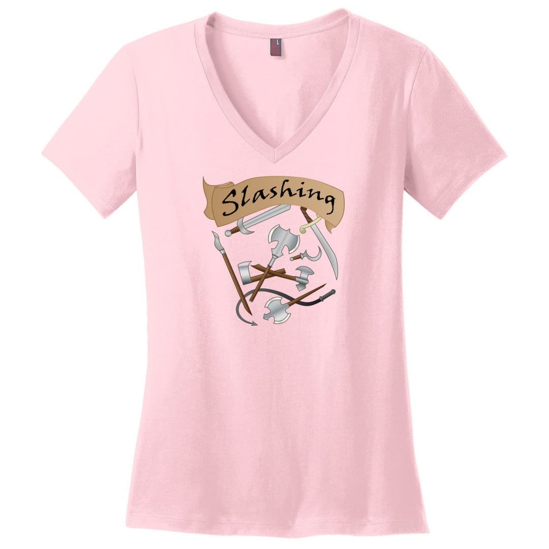D&D What’s Your Damage? Slashing Womens Premium V-Neck Tee - Light Pink / S