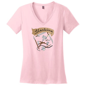 D&D What’s Your Damage? Slashing Womens Premium V-Neck Tee - Light Pink / S