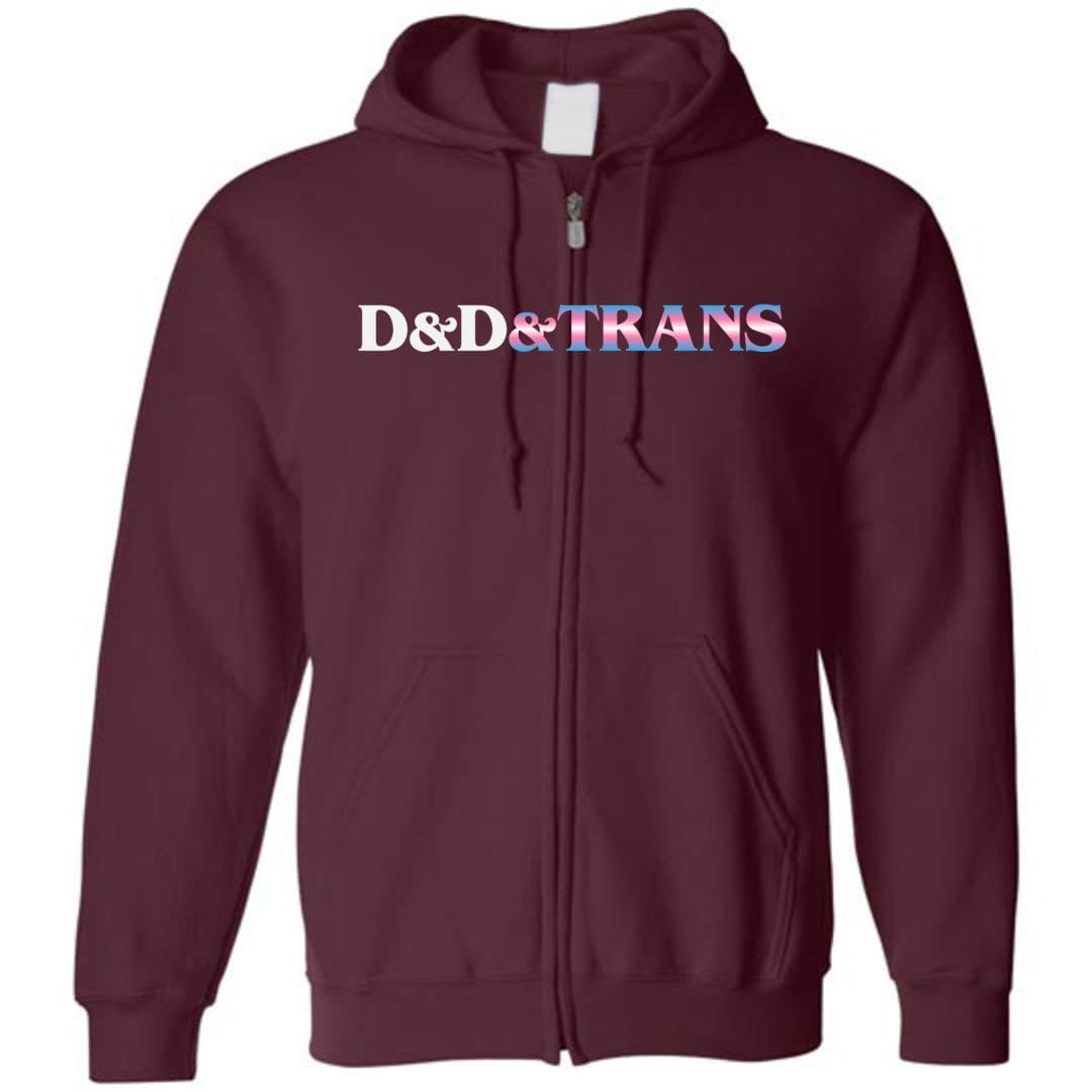 D&D&Trans Unisex Zip Hoodie - Maroon / S