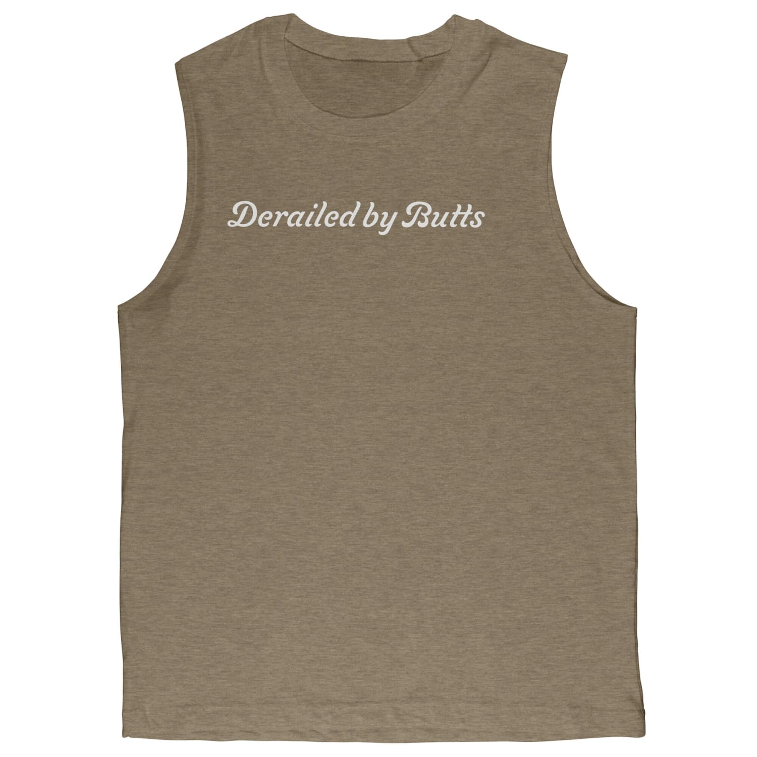 Derailed By Butts Sleeveless Muscle Tee - Heather Olive / S - Apparel