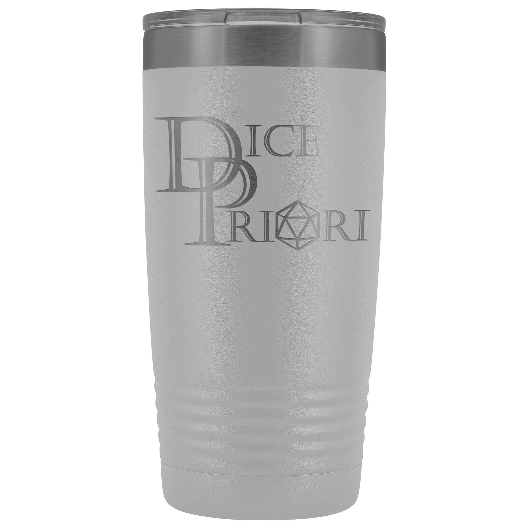 Dice Priori D20 Focus Text Logo 20oz Vacuum Tumbler - White - Tumblers