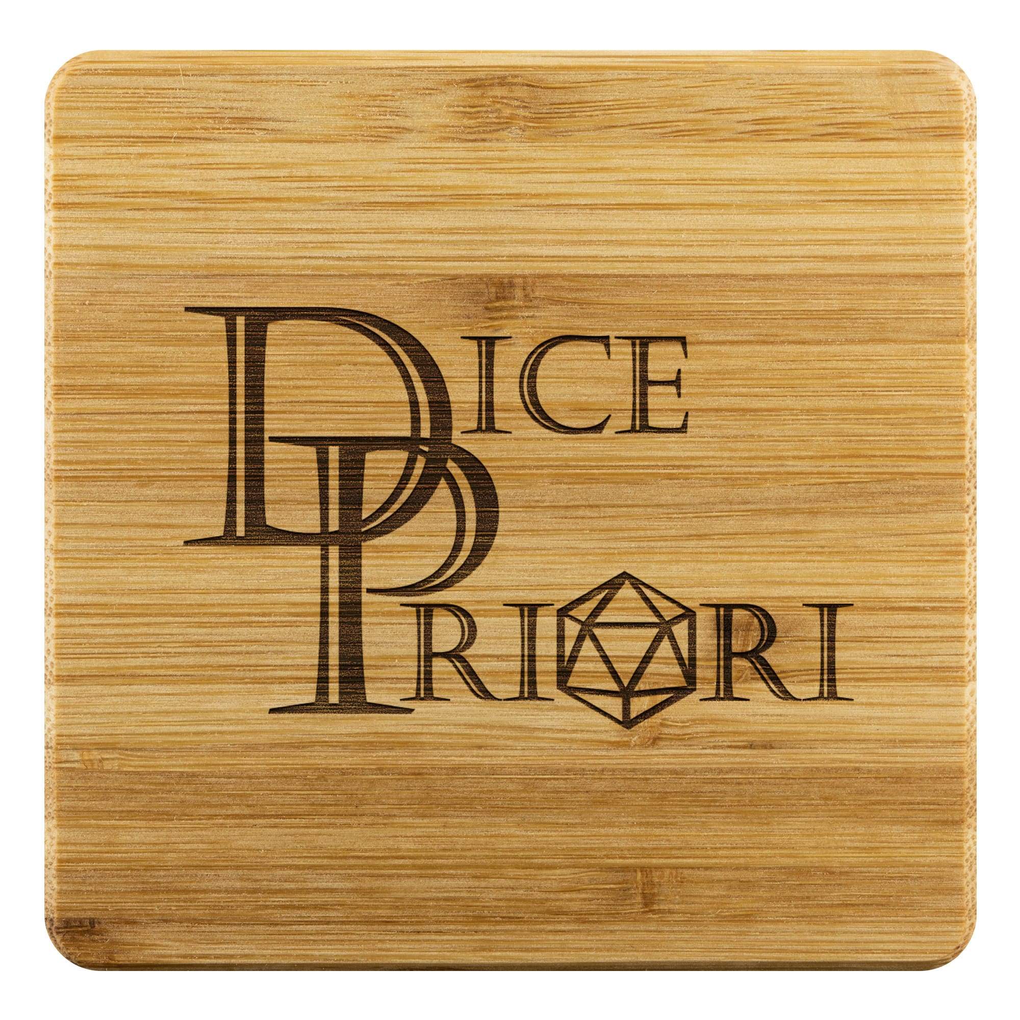Dice Priori Classic Text Logo Bamboo Coasters (Set of 4) - Bamboo Coaster - 4pc - Coasters