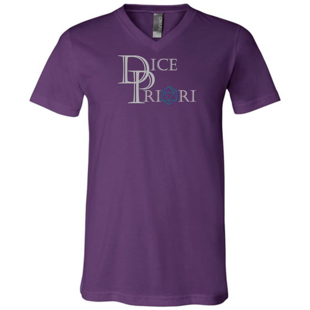 Dice Priori Classic Text Logo Dark Unisex Premium V-Neck Tee - Team Purple / S