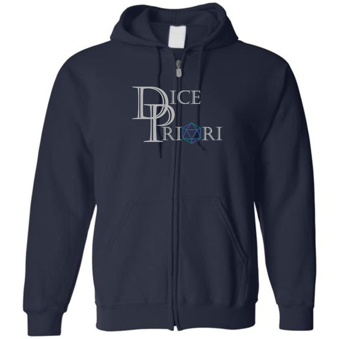 Dice Priori Classic Text Logo Dark Unisex Zip Hoodie - Navy / S