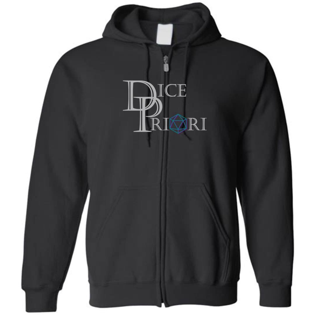 Dice Priori Classic Text Logo Dark Unisex Zip Hoodie - Black / S