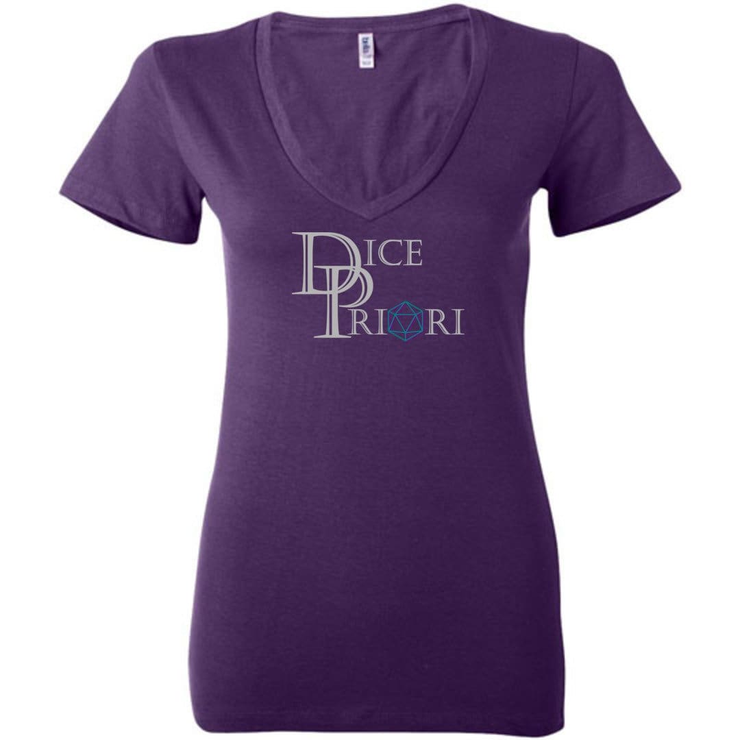 Dice Priori Classic Text Logo Dark Womens Premium Deep V-Neck Tee - Team Purple / S