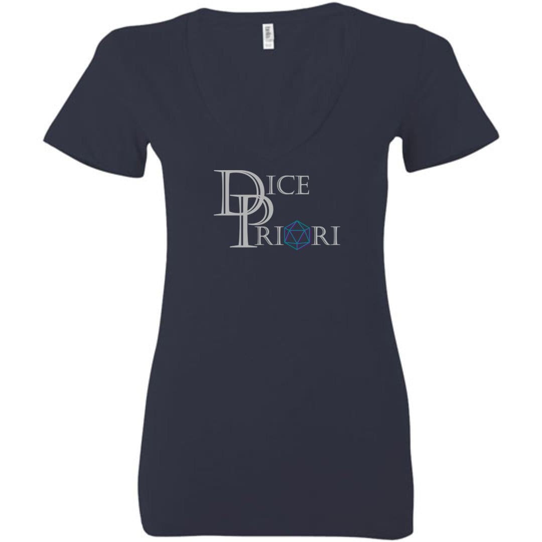 Dice Priori Classic Text Logo Dark Womens Premium Deep V-Neck Tee - Navy / S